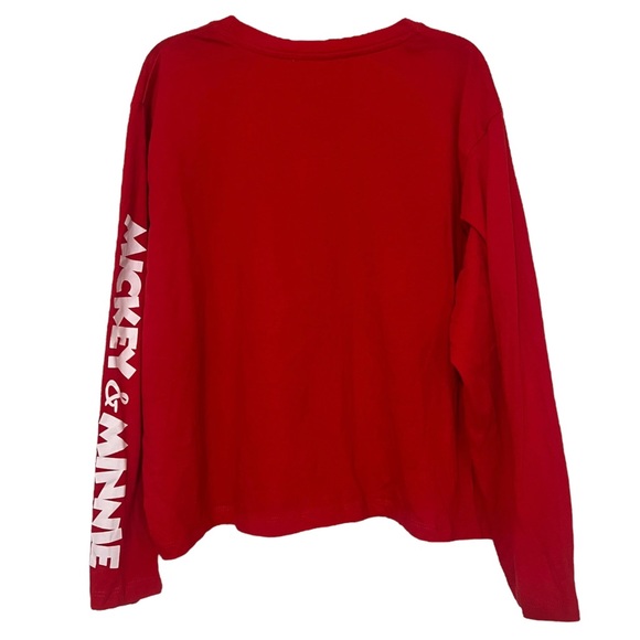 Disney Mickey Minnie Mouse Print Cropped Crew Neck Long Sleeves red tee SZ XXL - Picture 2 of 16